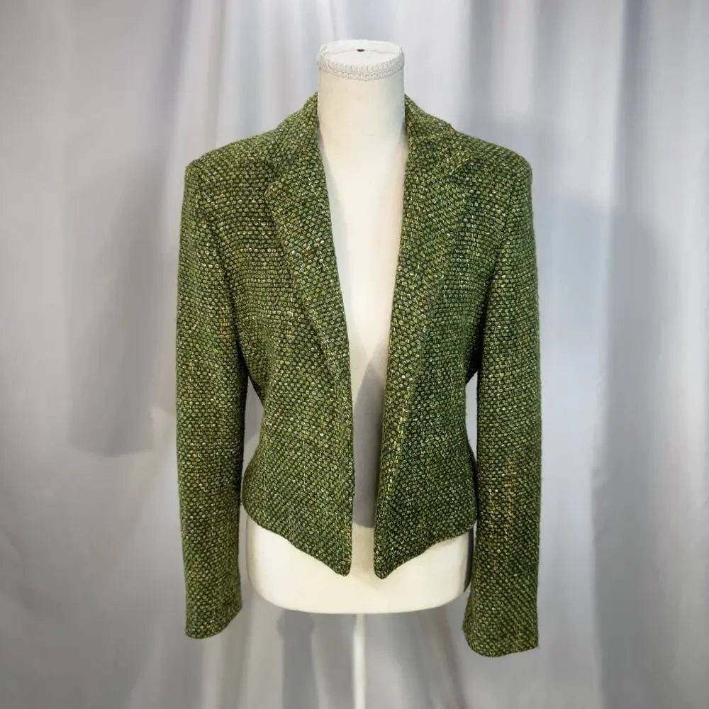 Vtg Tweed Cropped Blazer Green 80s Tailored Jacket Dark Academia Ivy League 6 - Picture 13 of 16